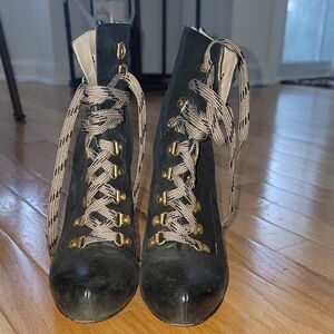 Black Lace-Up Boots with Durable Rubber Soles